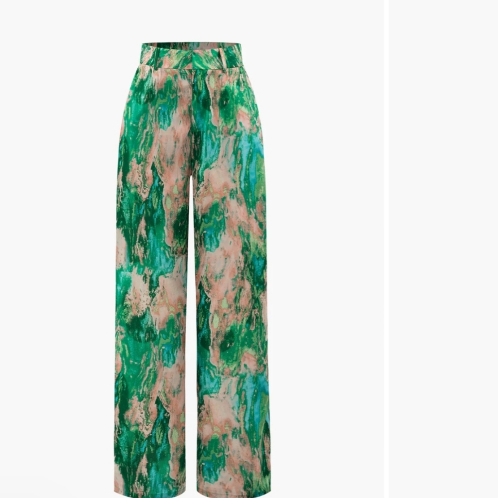 Marble Print High Waisted Full-length Straight Leg Pants Size XS Micas